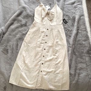 Express Linen Blend Button Front Tie Midi Dress